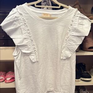 Nation LTD White Ruffled Short Sleeve T-Shirt
